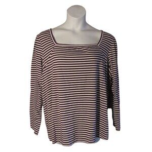 Lane Bryant 22/24 3X Purple White Stripe Knit Shirt Top Stretch